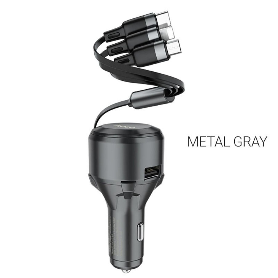 HOCO Car Charger "S27" With 3-In-1 Cable Metal Gray Clearance